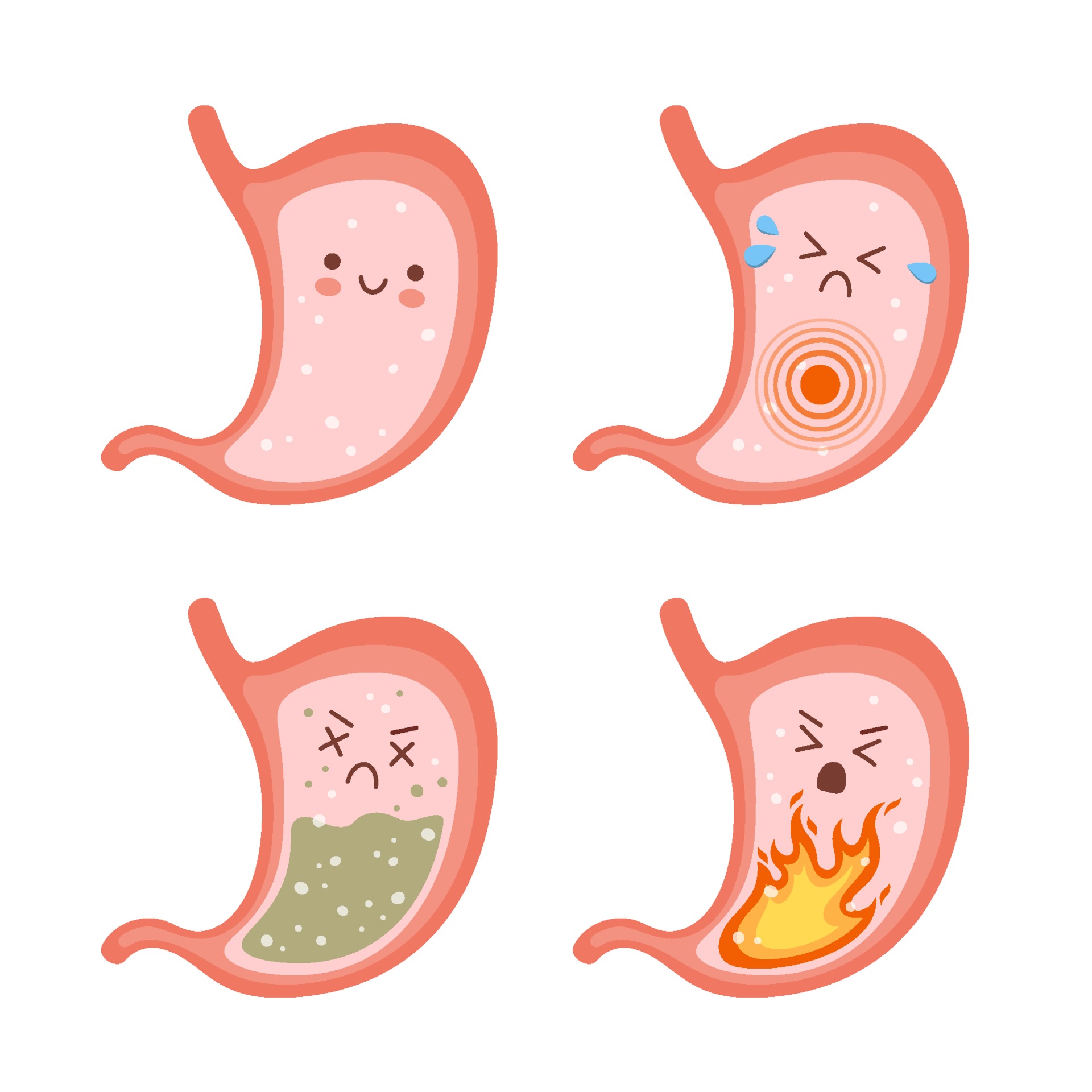 3343822 stomaco sano e stomaco malato caratteri gastrite indigestione vettoriale